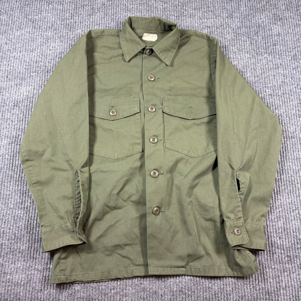 Vintage US Military OG-507 Utility Shirt Mens 14.5x31 Olive Green 70s